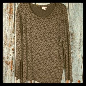 J. Jill Sweater Top Grey/Black Print Sz XL